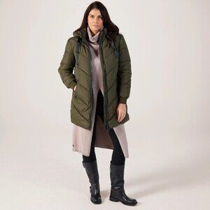JDY Skylar Chevron Padded Jacket Long Hooded Womens Army Green Size Small